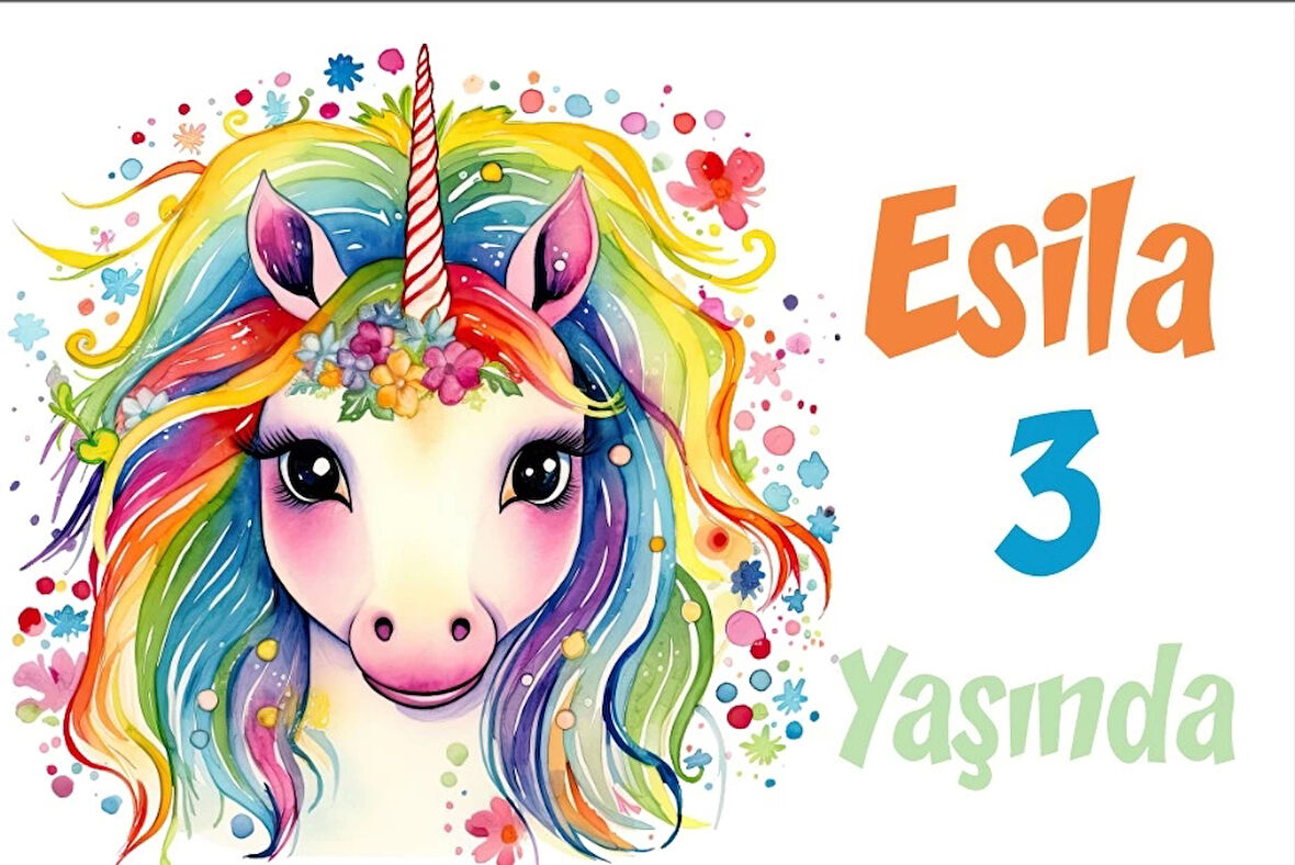 Unicorn ve GökkuşağıTemalı Doğum Günü Afişi -2 70X100 cm