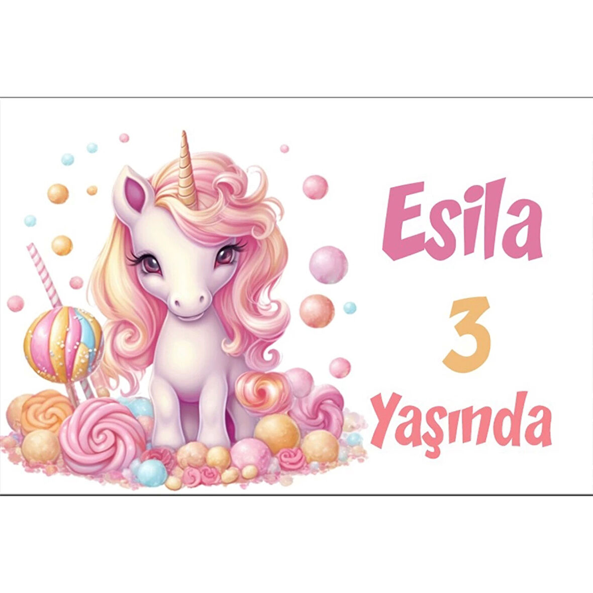 Pembe Unicorn Temalı Doğum Günü Afişi -4 70X100 cm