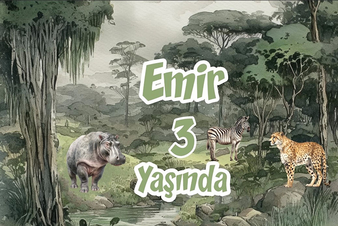 Safari Gün Batımı ve Hayvanlar Temalı Doğum Günü Afişi 50X70 cm