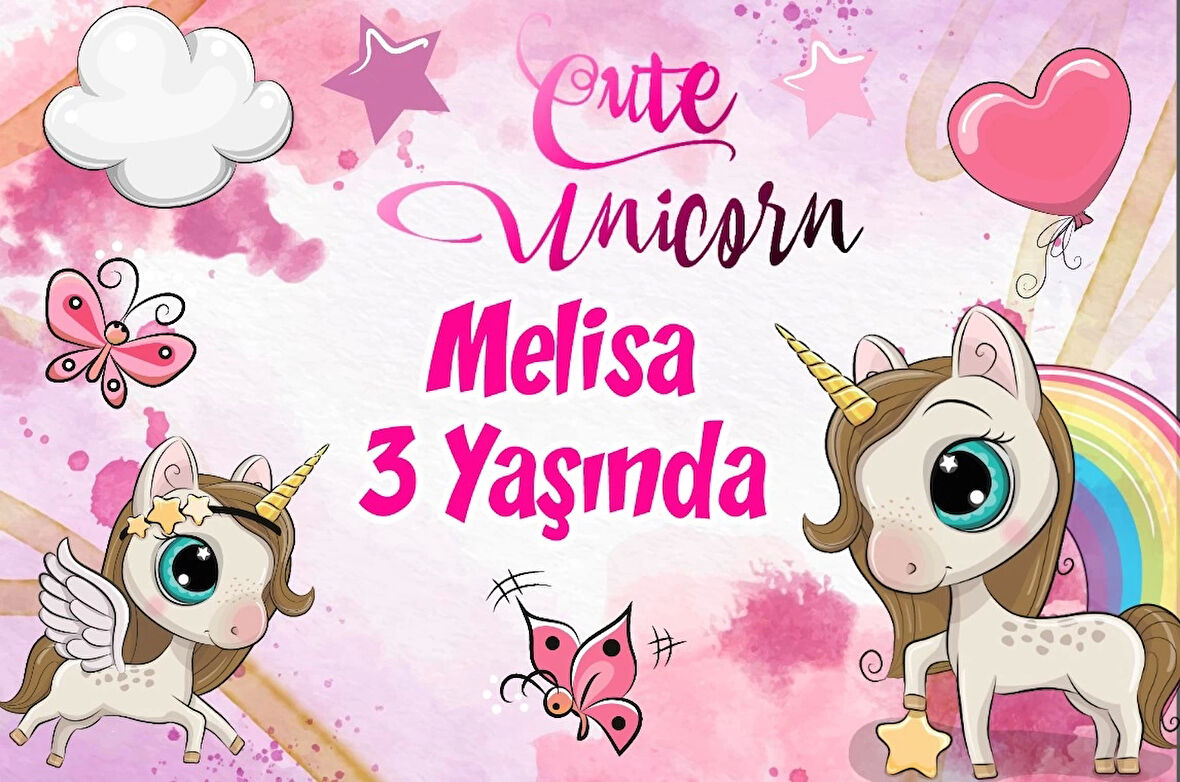 Büyük Unicornlar Temalı Doğum Günü Afişi 35X50 cm
