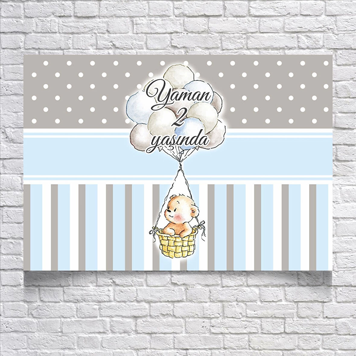 Mavi Çizgili balonlu Doğum Günü Afişi 50X70 cm