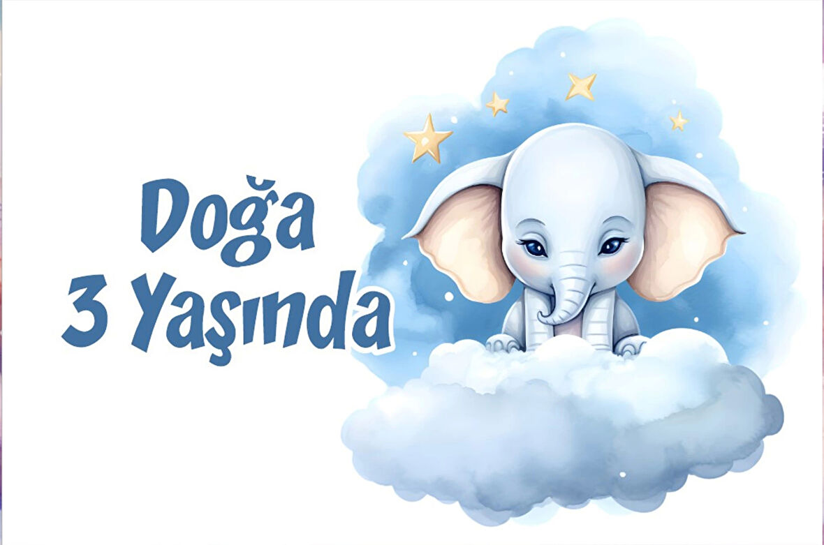 Sevimli Fil Temalı Doğum Günü Afişi *3 70X100 cm