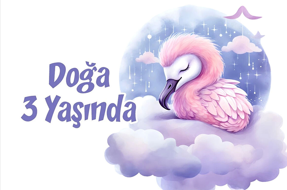 Mor Sevimli Kuş Temalı Doğum Günü Afişi 100X150 cm