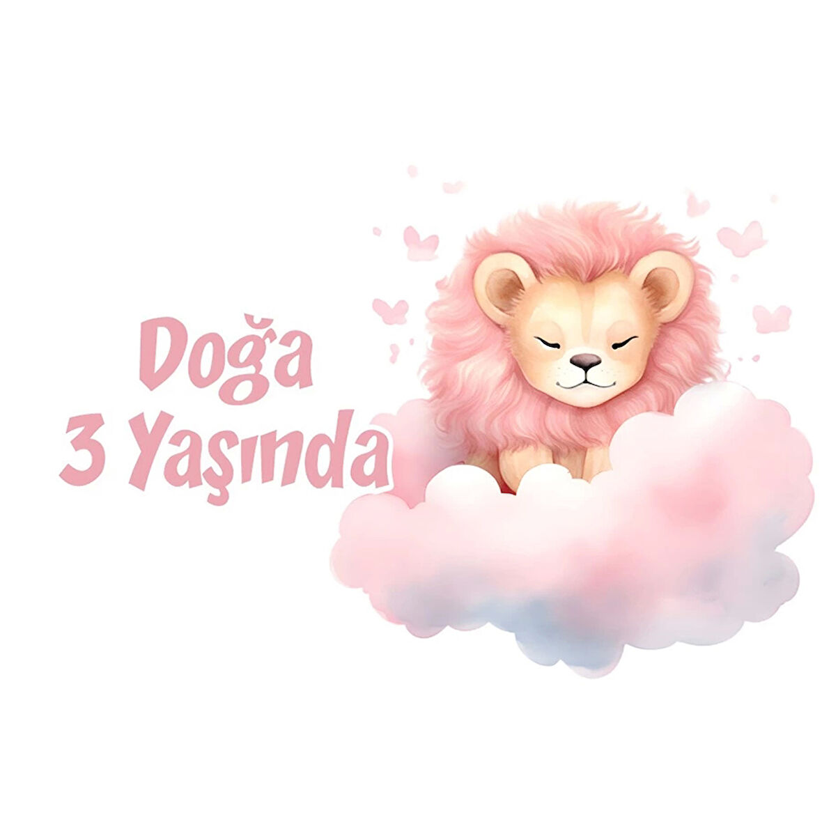 Pembe Sevimli Aslan Doğum Günü Afişi 35X50 cm