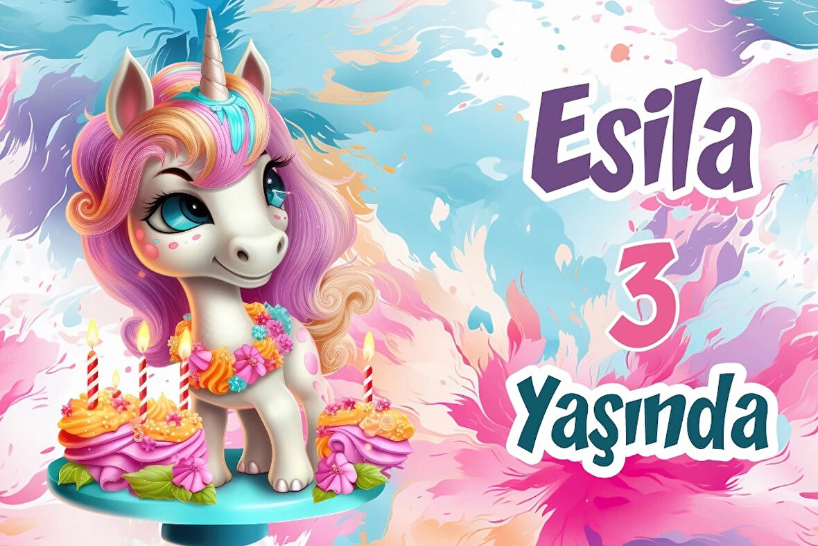 Hediyeler ve Unicornlar Temalı Doğum Günü Afişi 35X50 cm