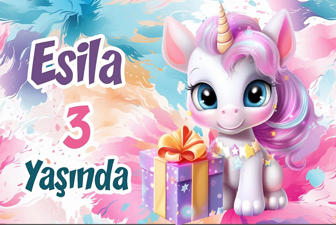 Balonlar ve Unicorn Temalı Doğum Günü Afişi 35X50 cm