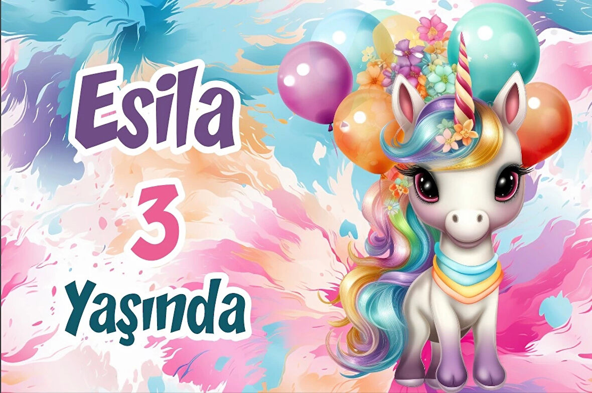 Pasta ve uNicorn Temalı Doğum Günü AFİŞİ -2 70X100 cm