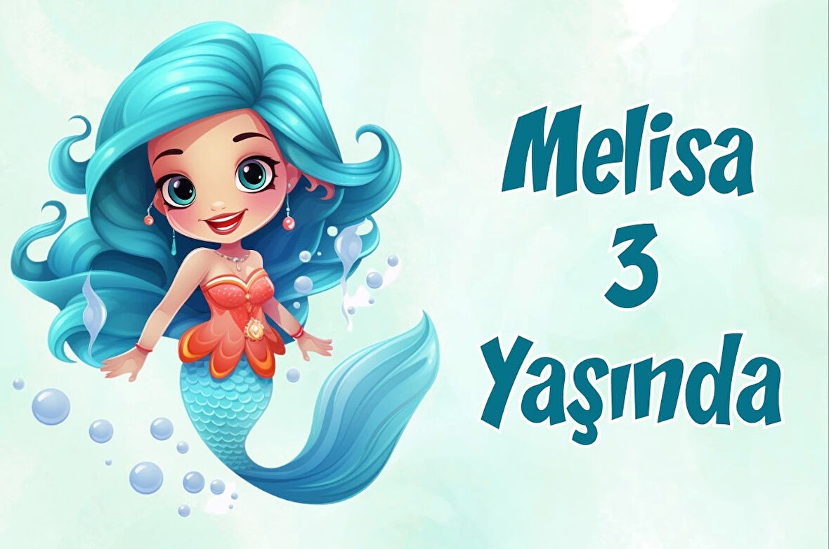Sevimli Deniz Kızı Temalı Doğum Günü Afişi -3 50X70 cm