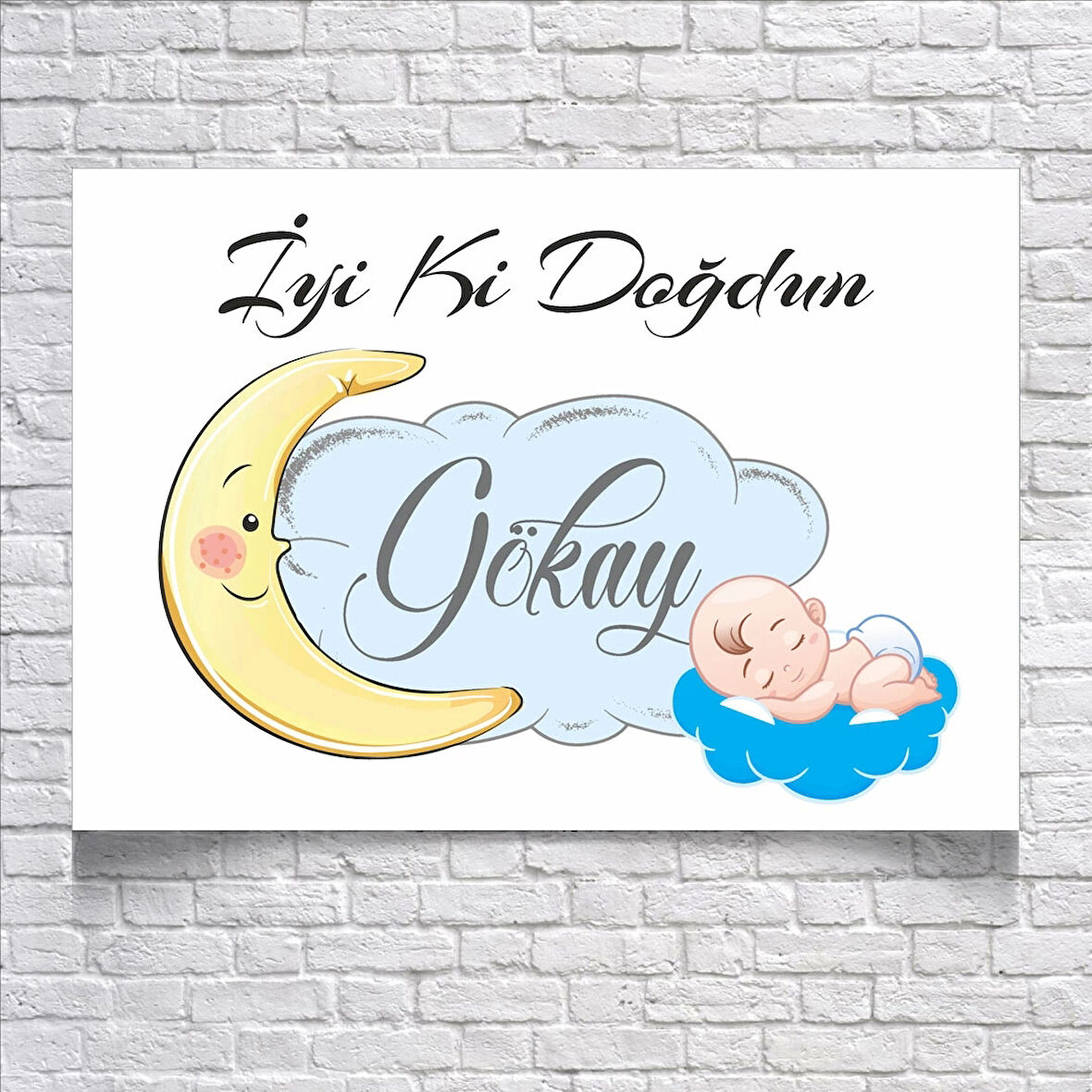 Ay ve Bulut Temalı Doğum Günü Afişi 50X70 cm