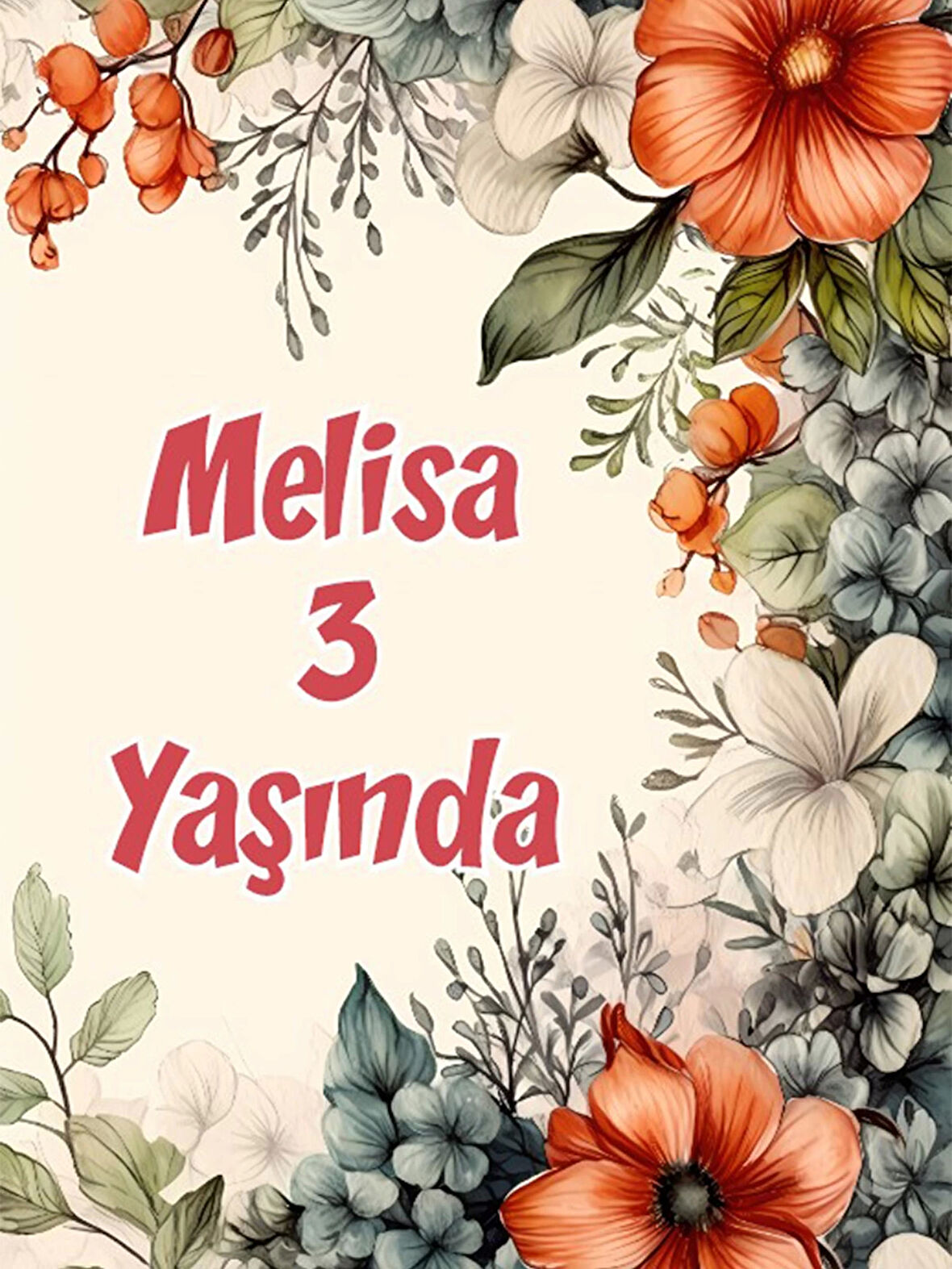 Çiçekler Temalı Doğum Günü Afişi -27 35X50 cm