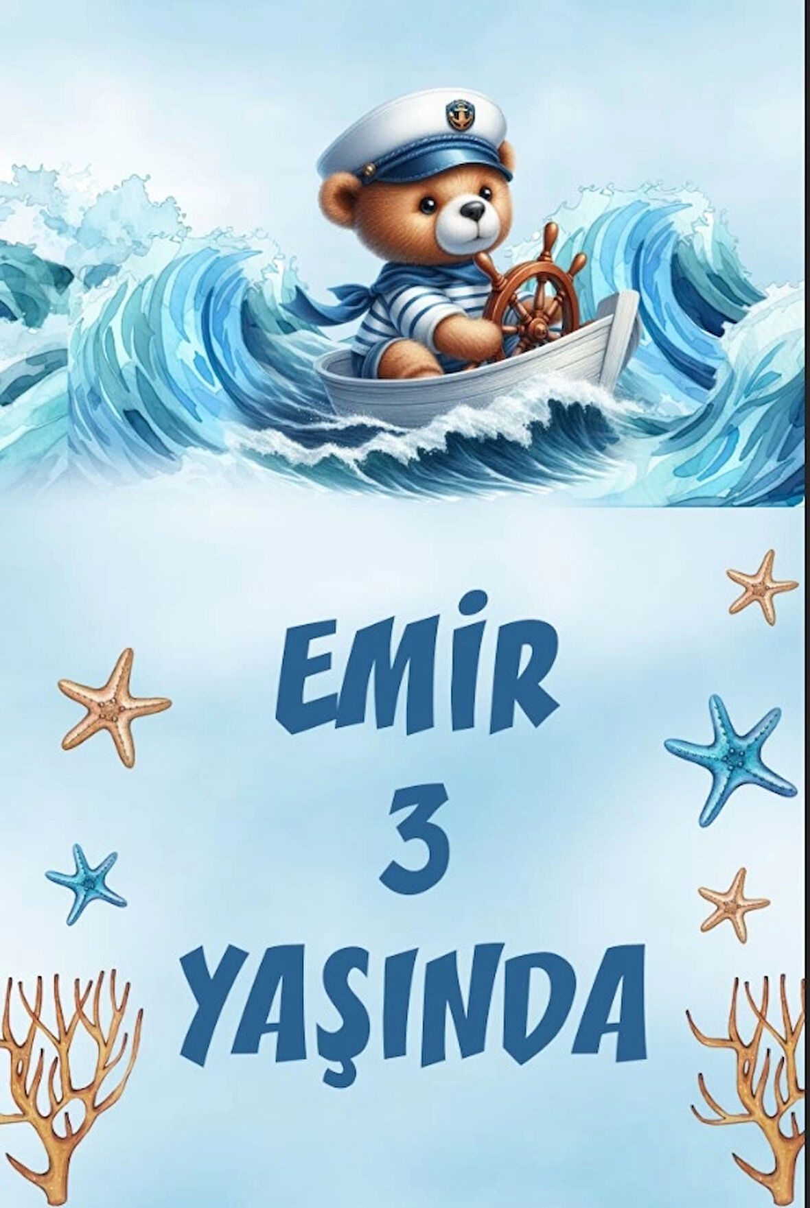 Denizci Ayıcık Temalı Doğum Günü Afişi -4 35X50 cm