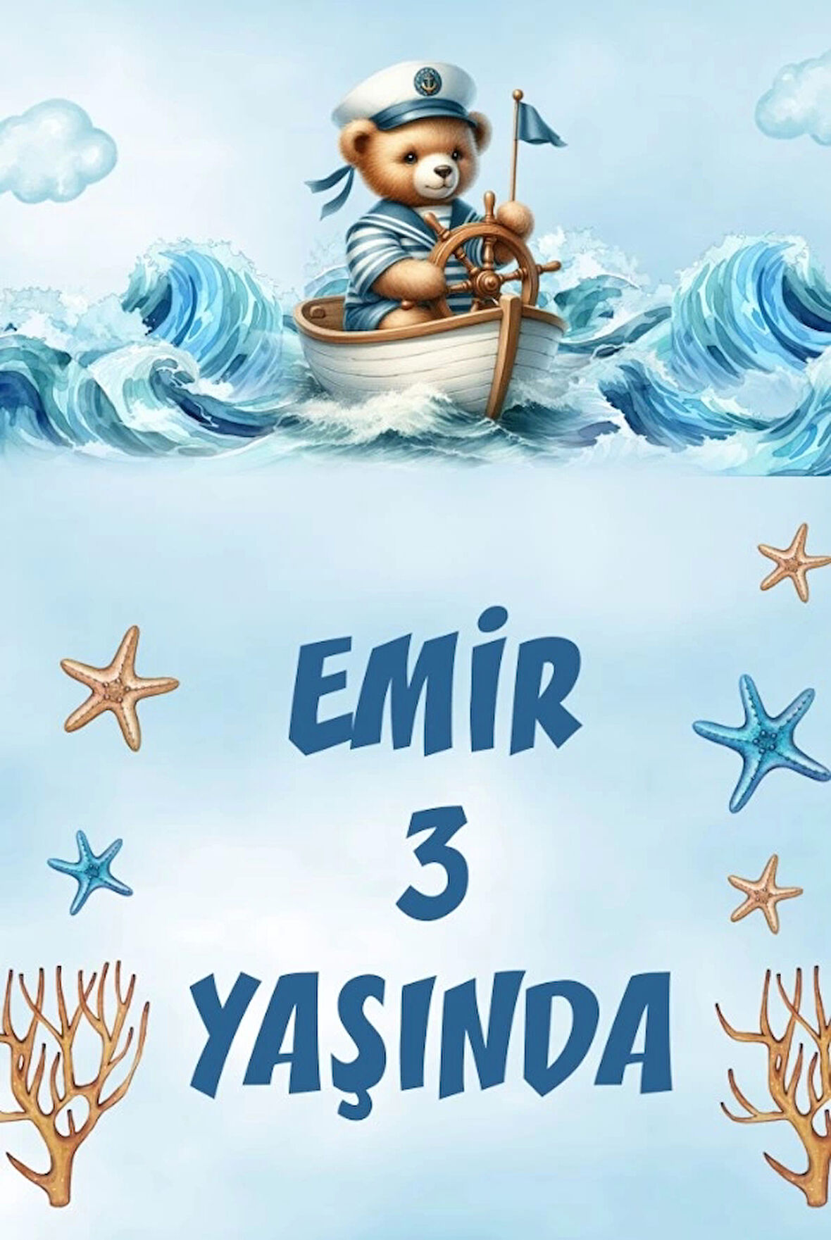 Denizci Ayıcık Temalı Doğum Günü Afişi -5 100X150 cm