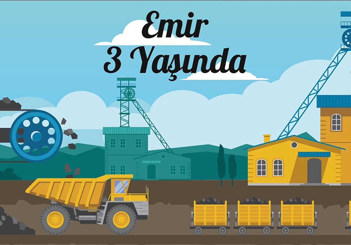 İş Makineleri Temalı Doğum Günü Afişi 100X150 cm