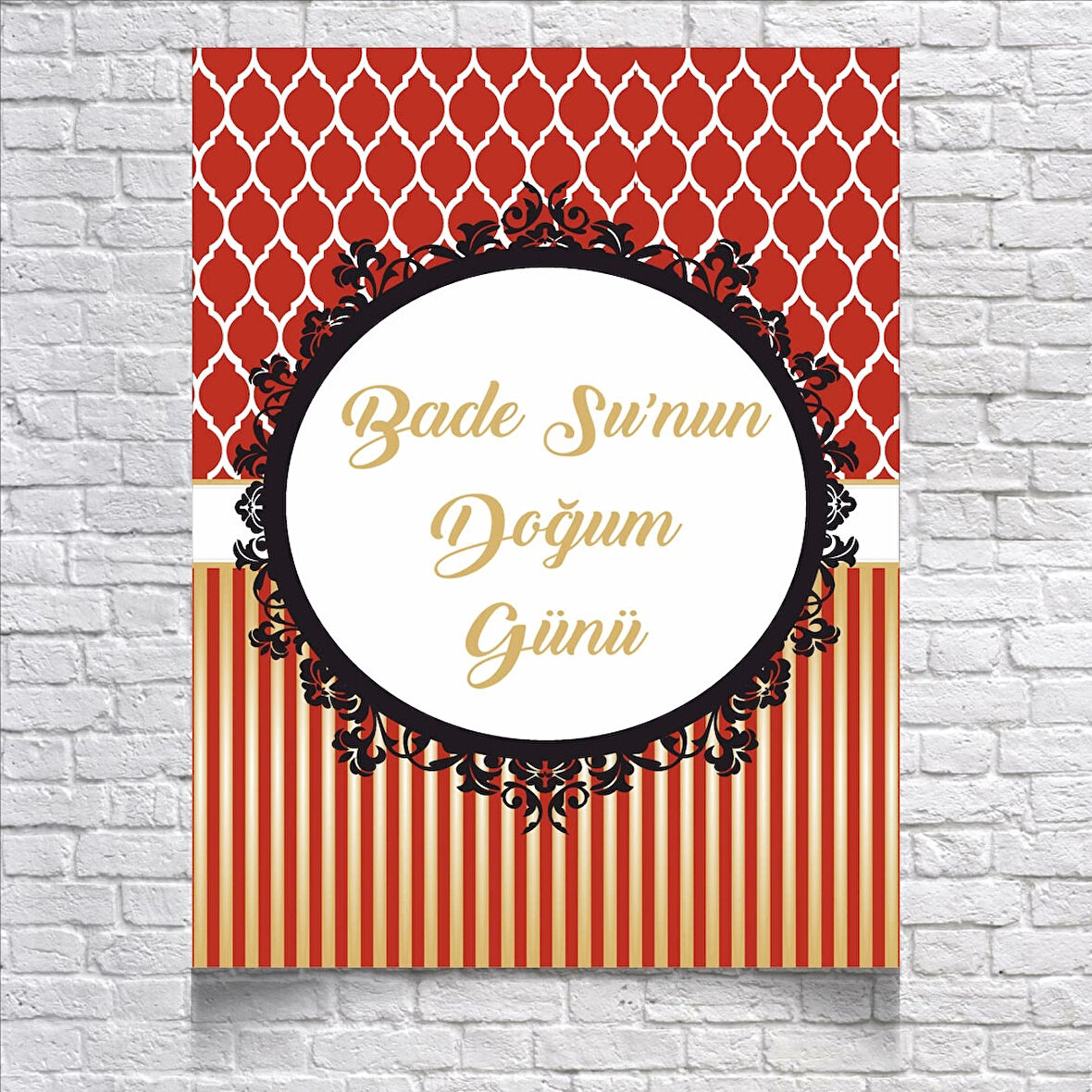 Kırmızı Çizgili Doğum Günü Afişi 50X70 cm