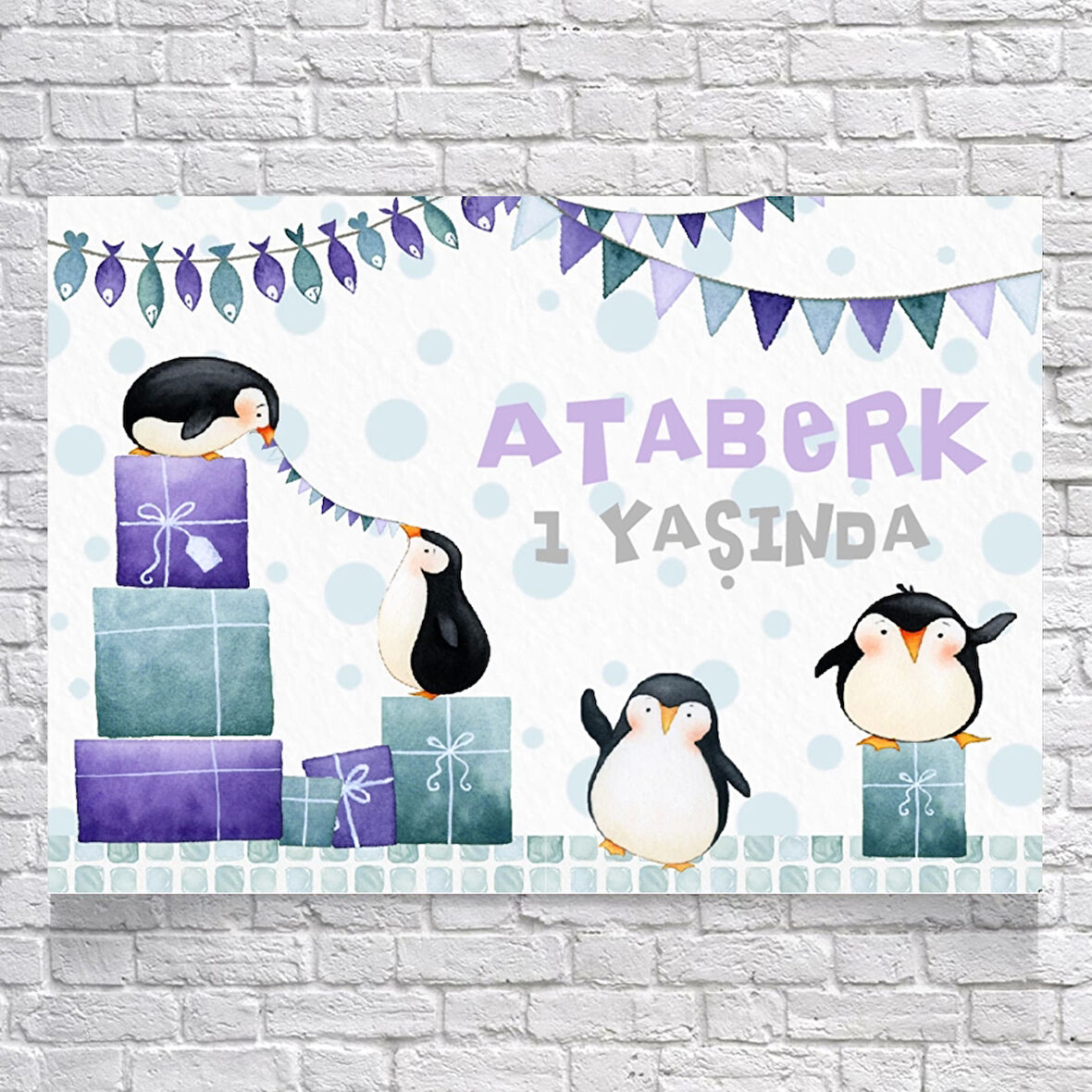 Penguen Temalı Doğum Günü Afişi 50X70 cm