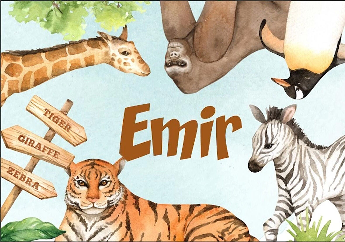 Safari Hayvanları Temalı Doğum Günü Afişi -2 70X100 cm