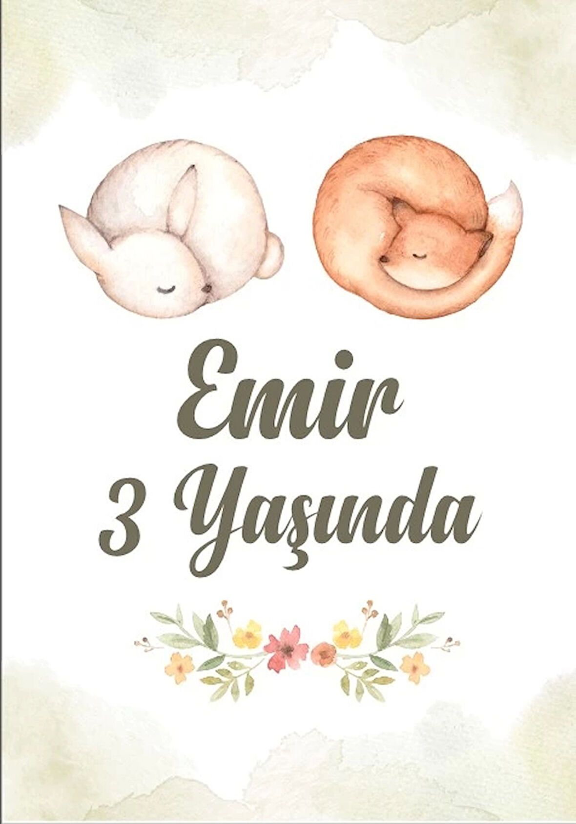 Uyuyan Tilki ve Tavşan Temalı Doğum Günü Afişi 70X100 cm