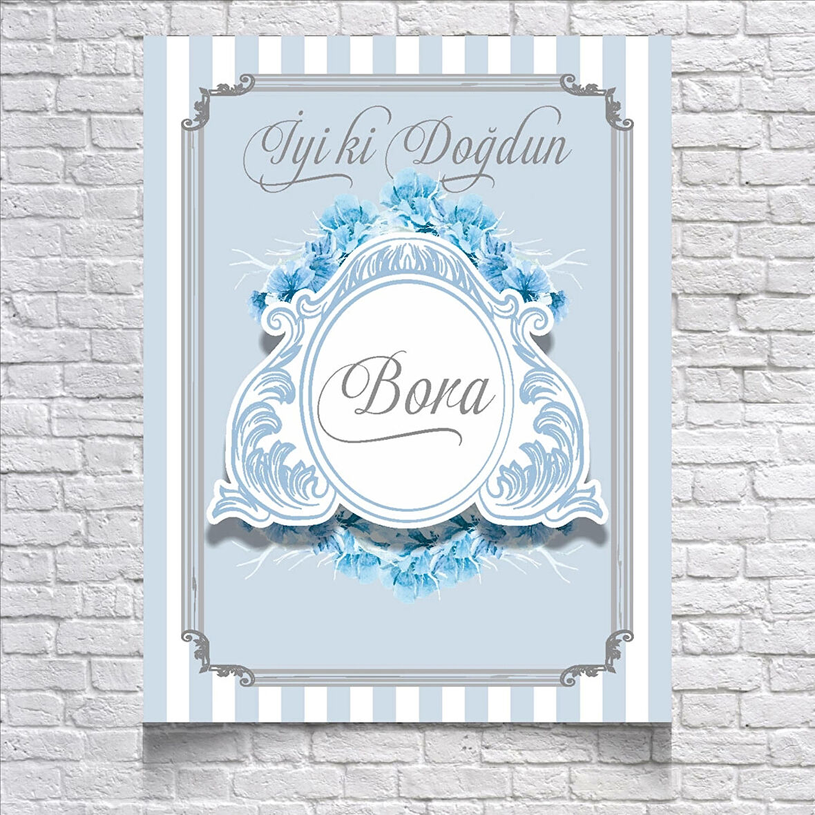 MAVİ DAMASK DESENLİ DOĞUM GÜNÜ AFİŞİ 100X150 cm