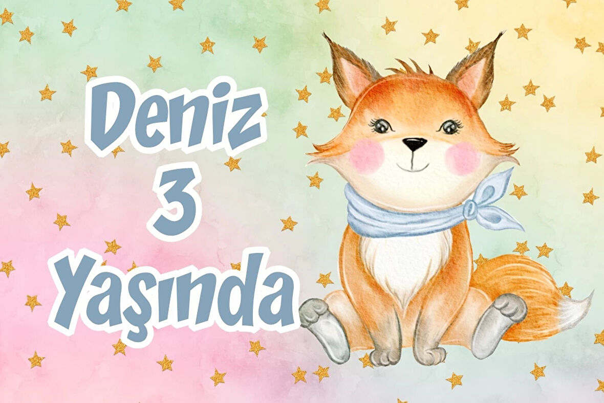 Sevimli Tilki Doğum Günü Afişi 100X150 cm