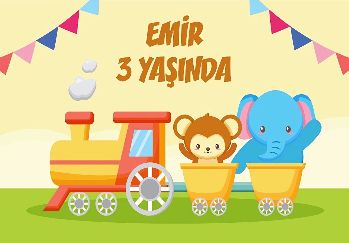 Hayvanlar ve Tren Temalı Doğum Günü Afişi 70X100 cm