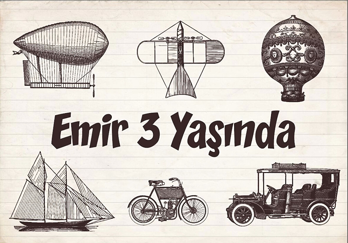 Vintage Araçlar Temalı Doğum Günü Afişi 100X150 cm