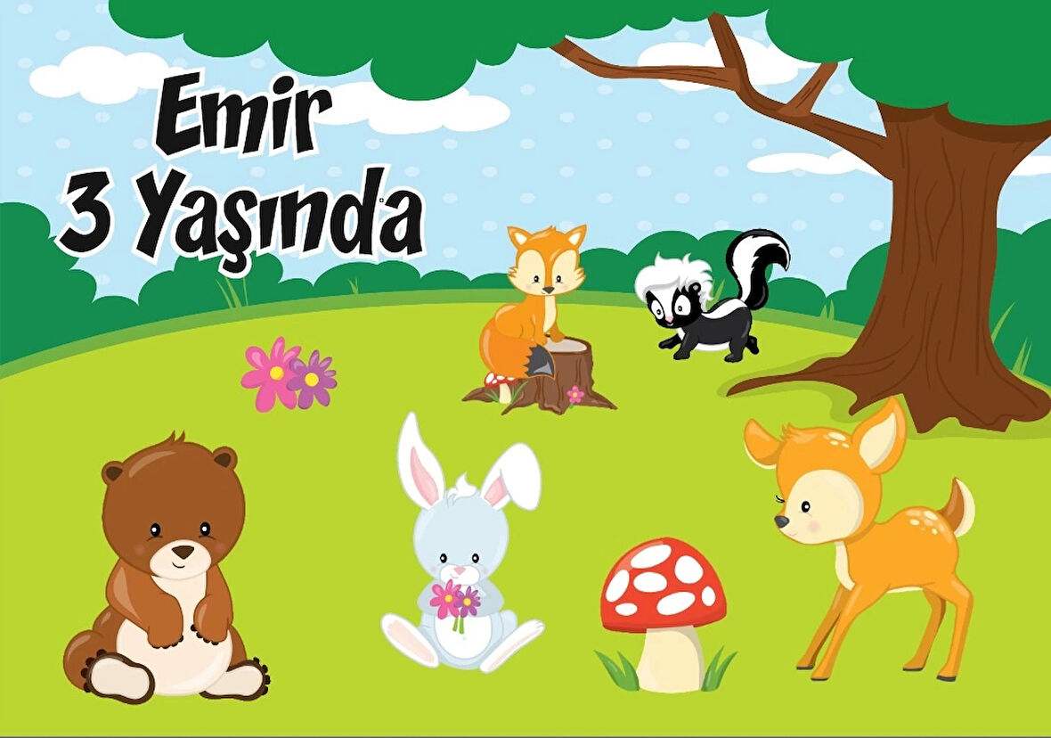 Orman Hayvanları Temalı Doğum Günü Afişi 50X70 cm