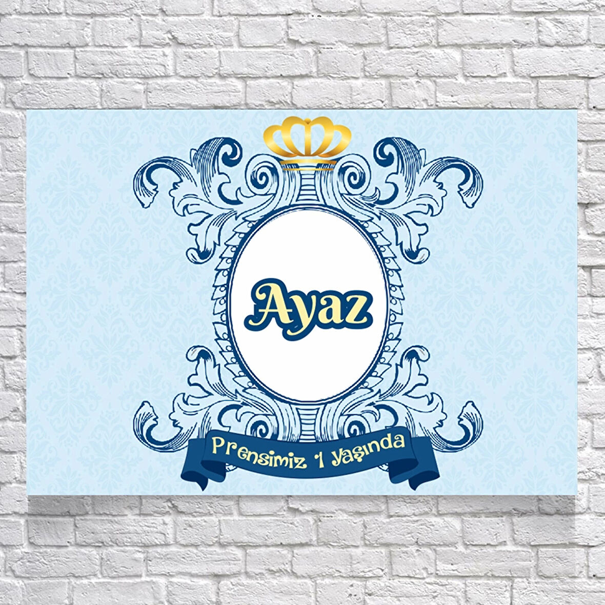 MAVİ DAMASK DESENLİ DOĞUM GÜNÜ AFİŞİ 50X70 cm