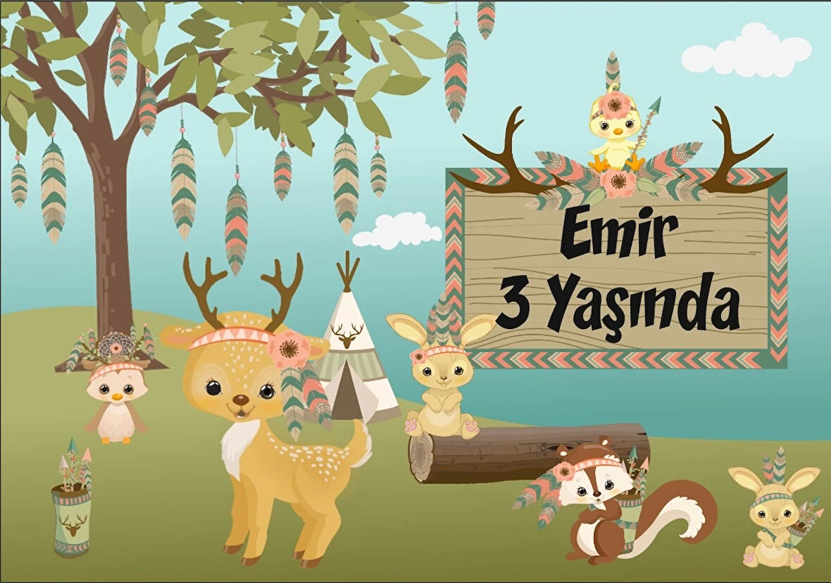 Orman Hayvanları Temalı Doğum Günü Afişi 50X70 cm