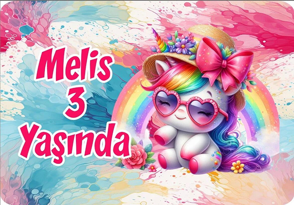 Renkli Unicorn Doğum Günü Afişi 70X100 cm