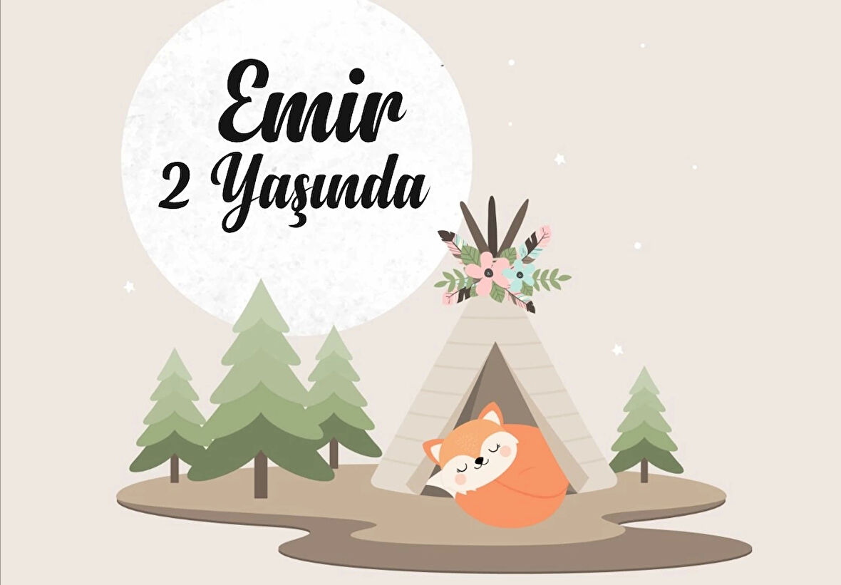 Çadır ve Tilki Temalı Doğum Günü Afişi 100X150 cm