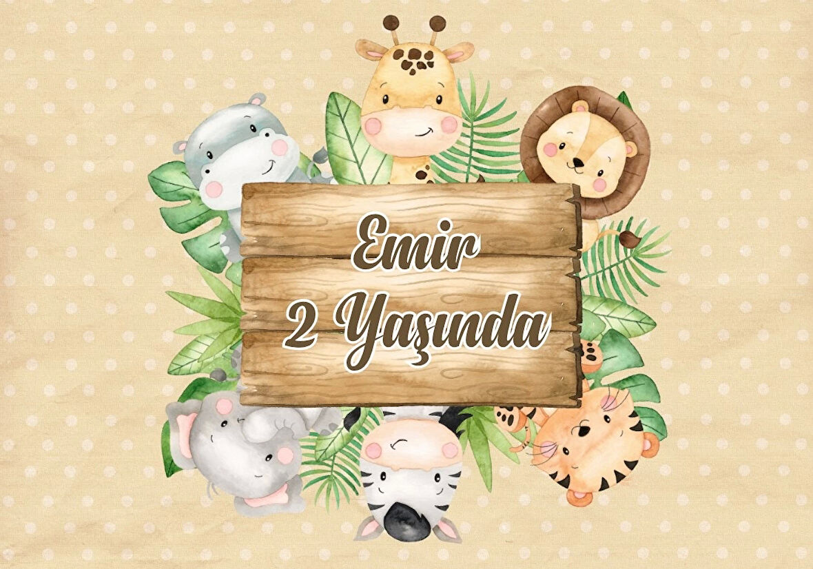 Safari temalı Doğum Günü Afişi 70X100 cm