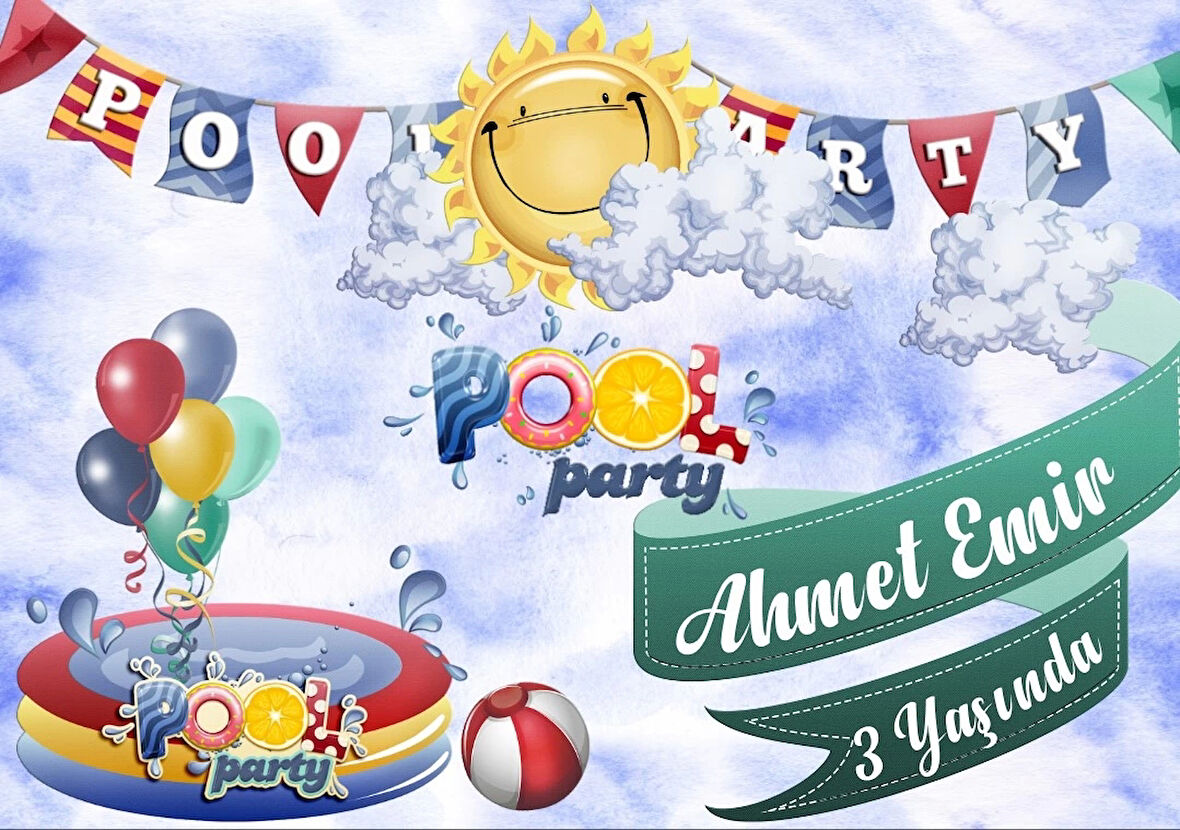 Havuz Partisi Temalı Doğum Günü Afişi 100X150 cm