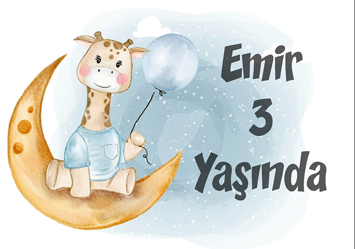 Ay ve Zürafa Temalı Doğum Günü Afişi 35X50 cm