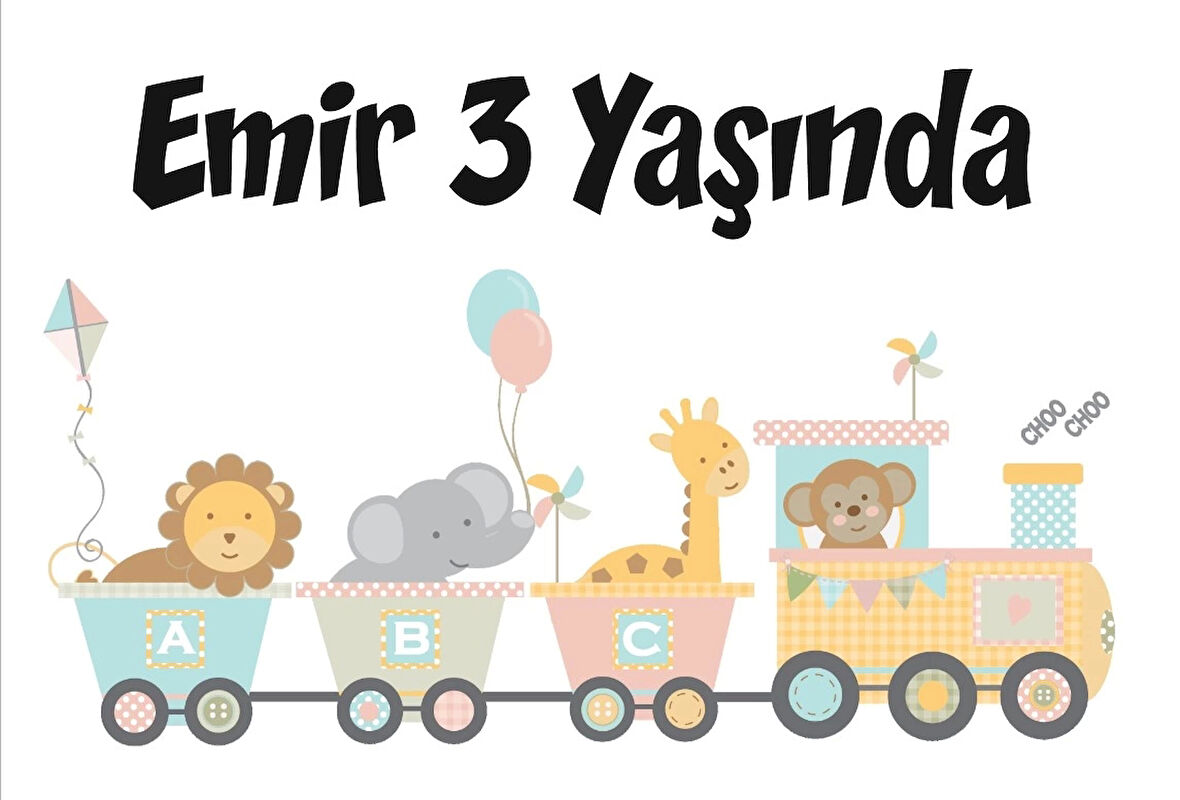 Tren ve Hayvanlar Temalı Doğum Günü Afişi 70X100 cm
