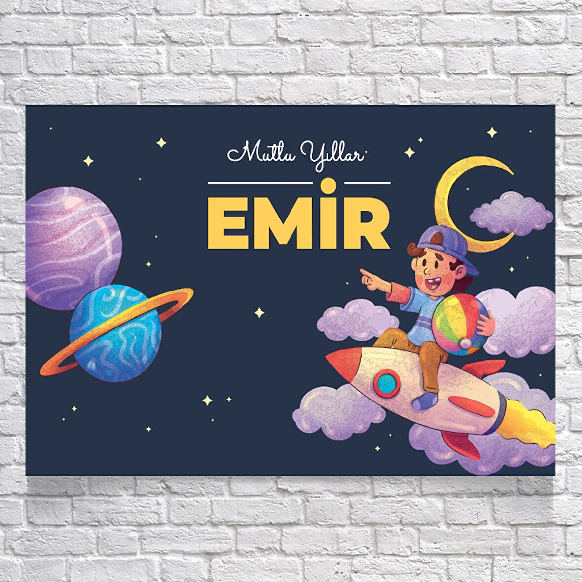 Uzay Temalı Doğum Günü Afişi 50X70 cm