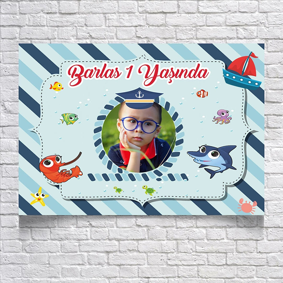 DENİZ VE BALIK TEMALI DOĞUM GÜNÜ AFİŞİ 50X70 cm
