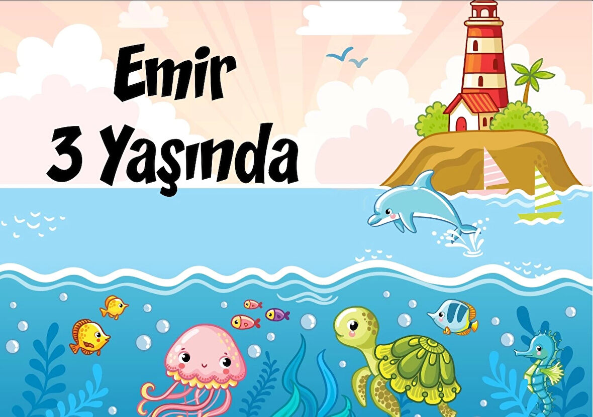 deniz ve deniz altı temalı doğum günü afişi 50X70 cm