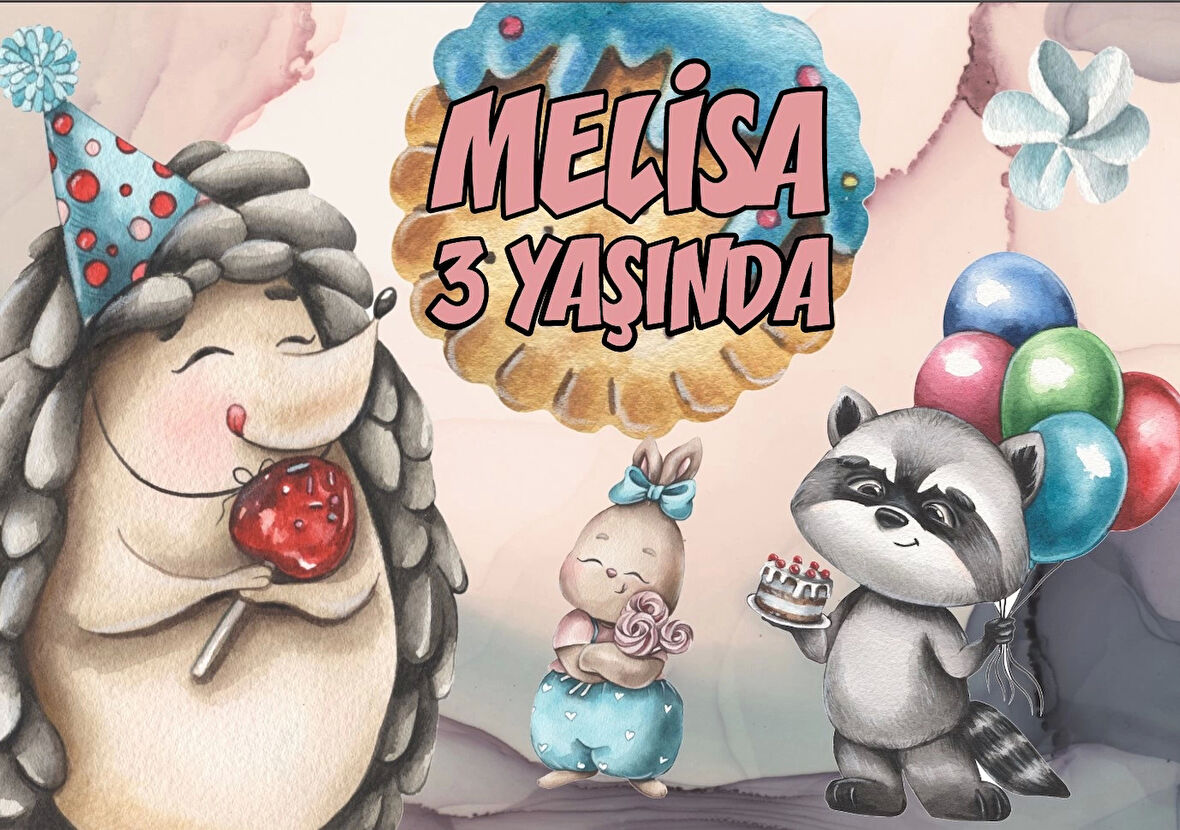 Sevimli Hayvanlar ve Şeker Temalı Doğum Günü Afişi 35X50 cm