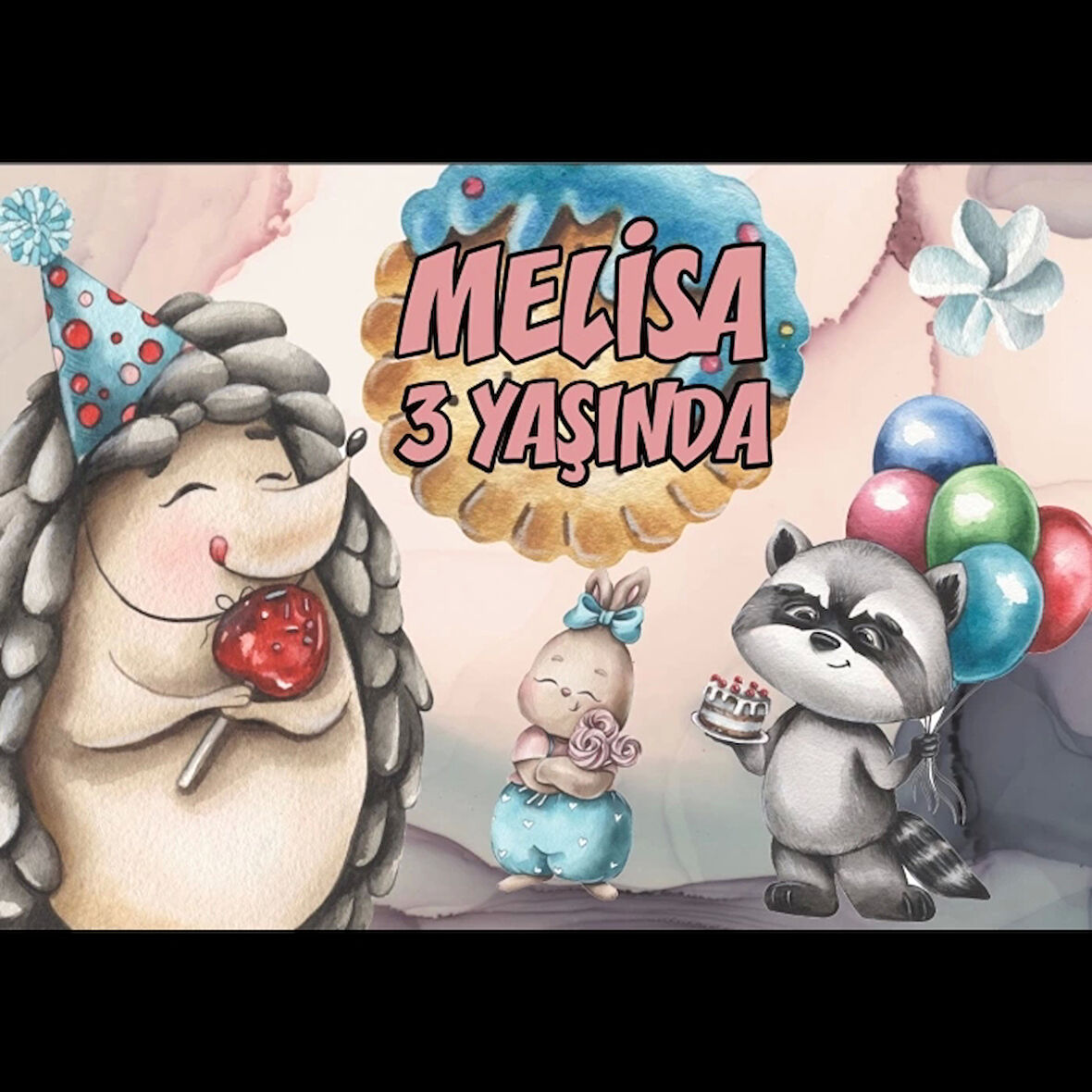 Sevimli Hayvanlar ve Şeker Temalı Doğum Günü Afişi 50X70 cm