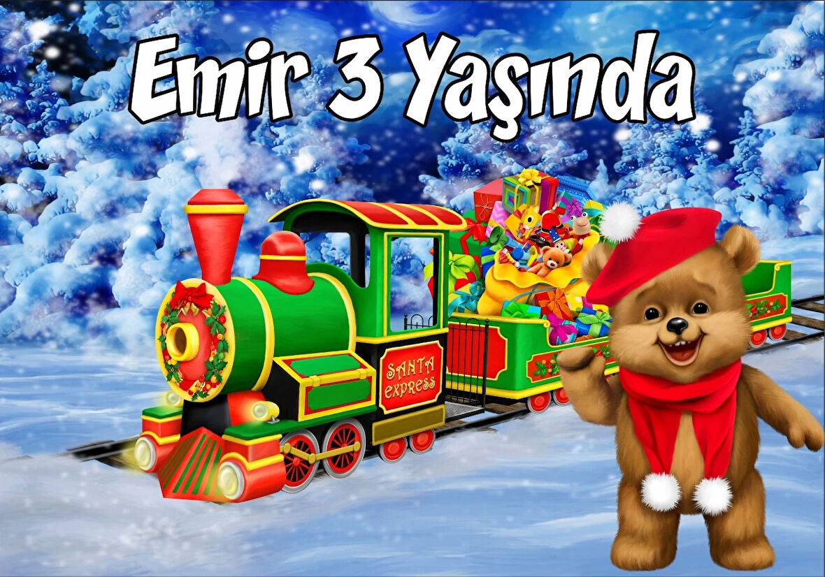 Ayıcık ve Tren Teamlı Doğum Günü Afişi 35X50 cm