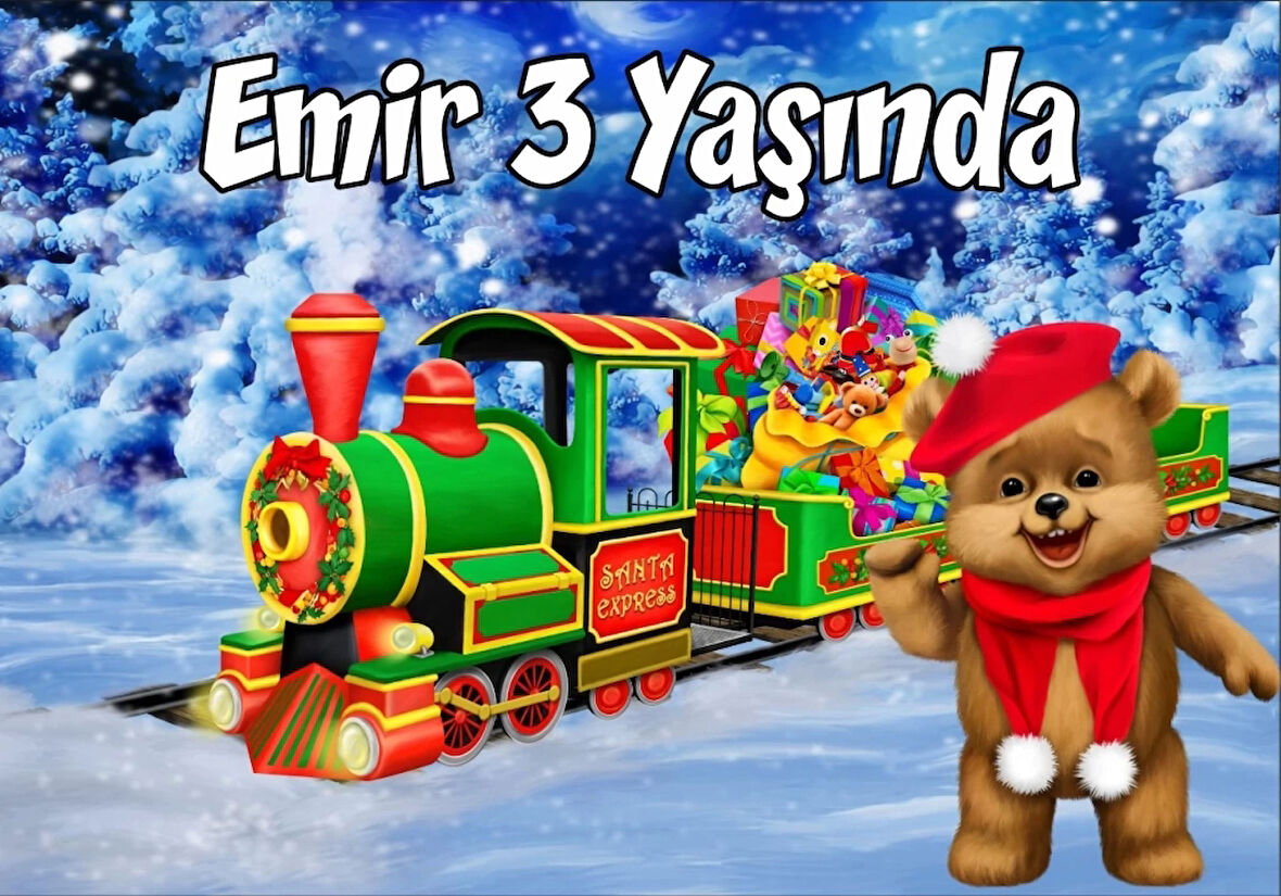 Ayıcık ve Tren Teamlı Doğum Günü Afişi 70X100 cm