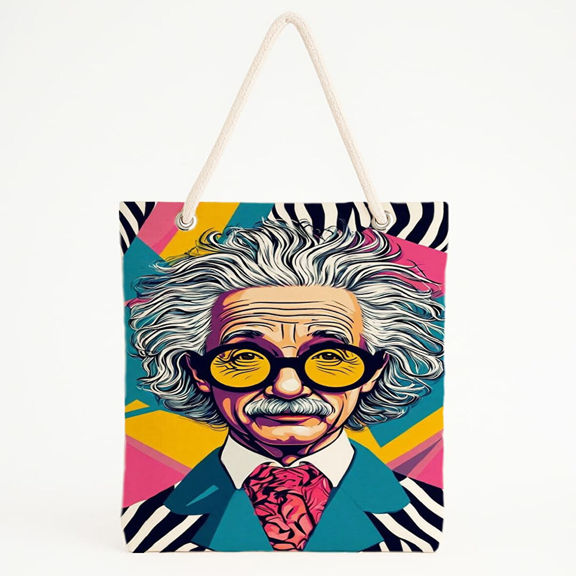 Pop-Art Einstein Baskılı Plaj Çantası