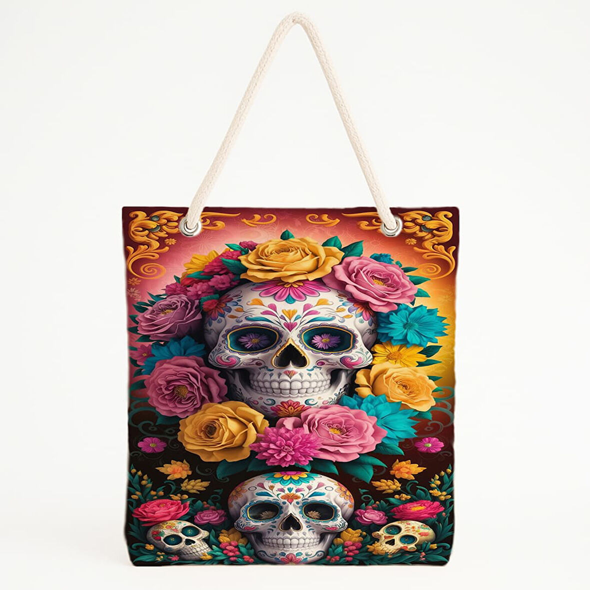 Şeker Kafatası Baskılı Plaj Çantası