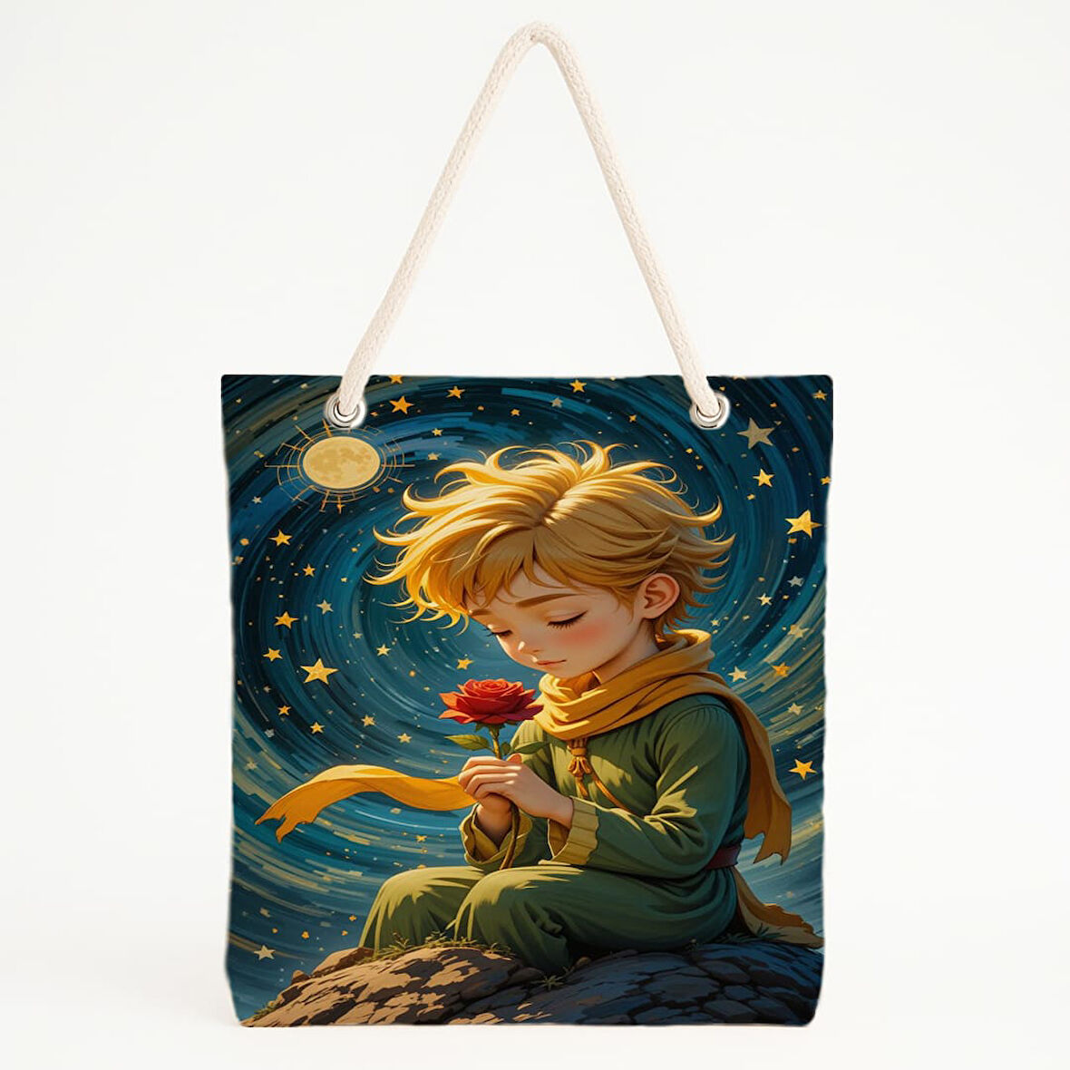 Küçük Prens Yıldızlı Gece Baskılı Plaj Çantası