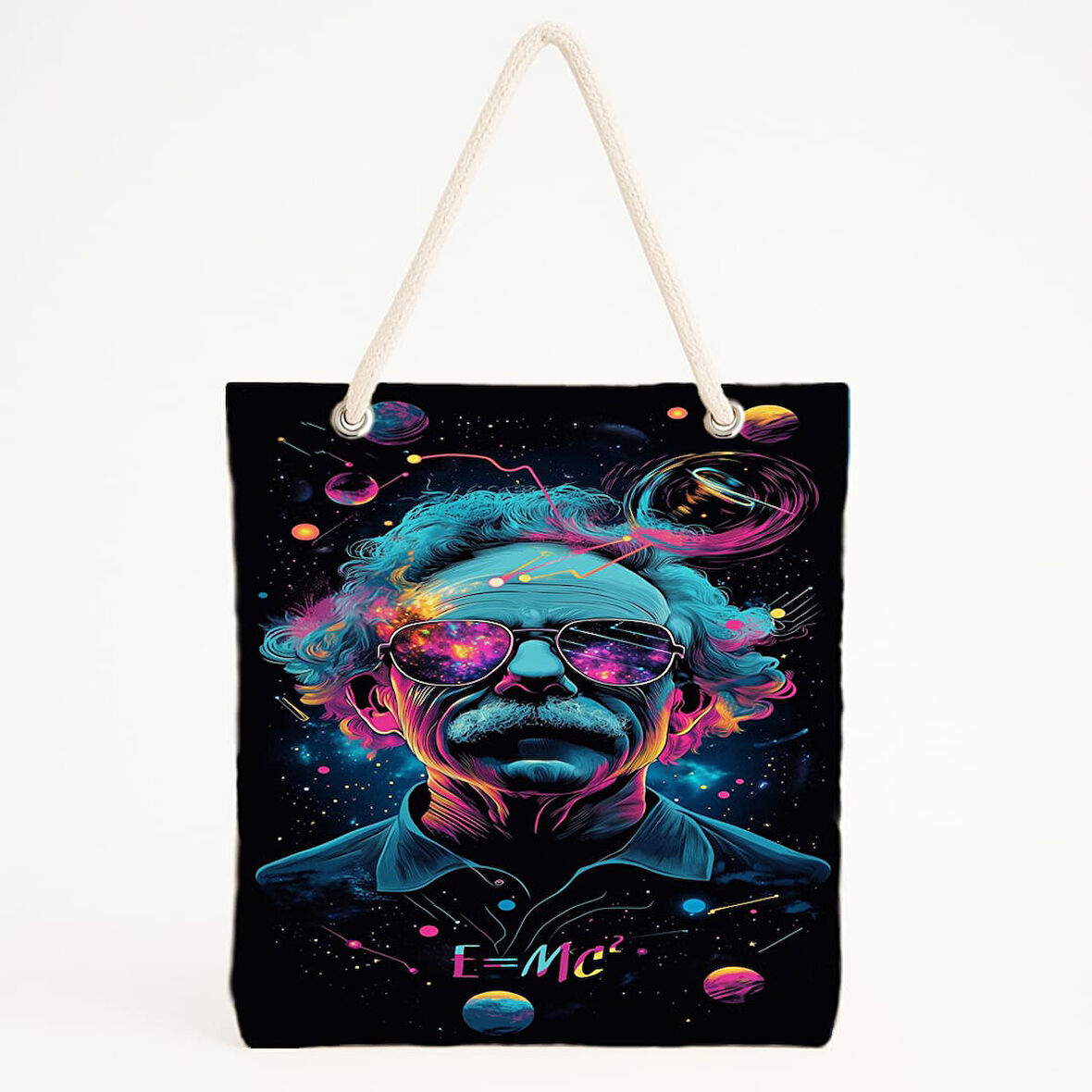 Neon Einstein ve Kozmos Baskılı Plaj Çantası