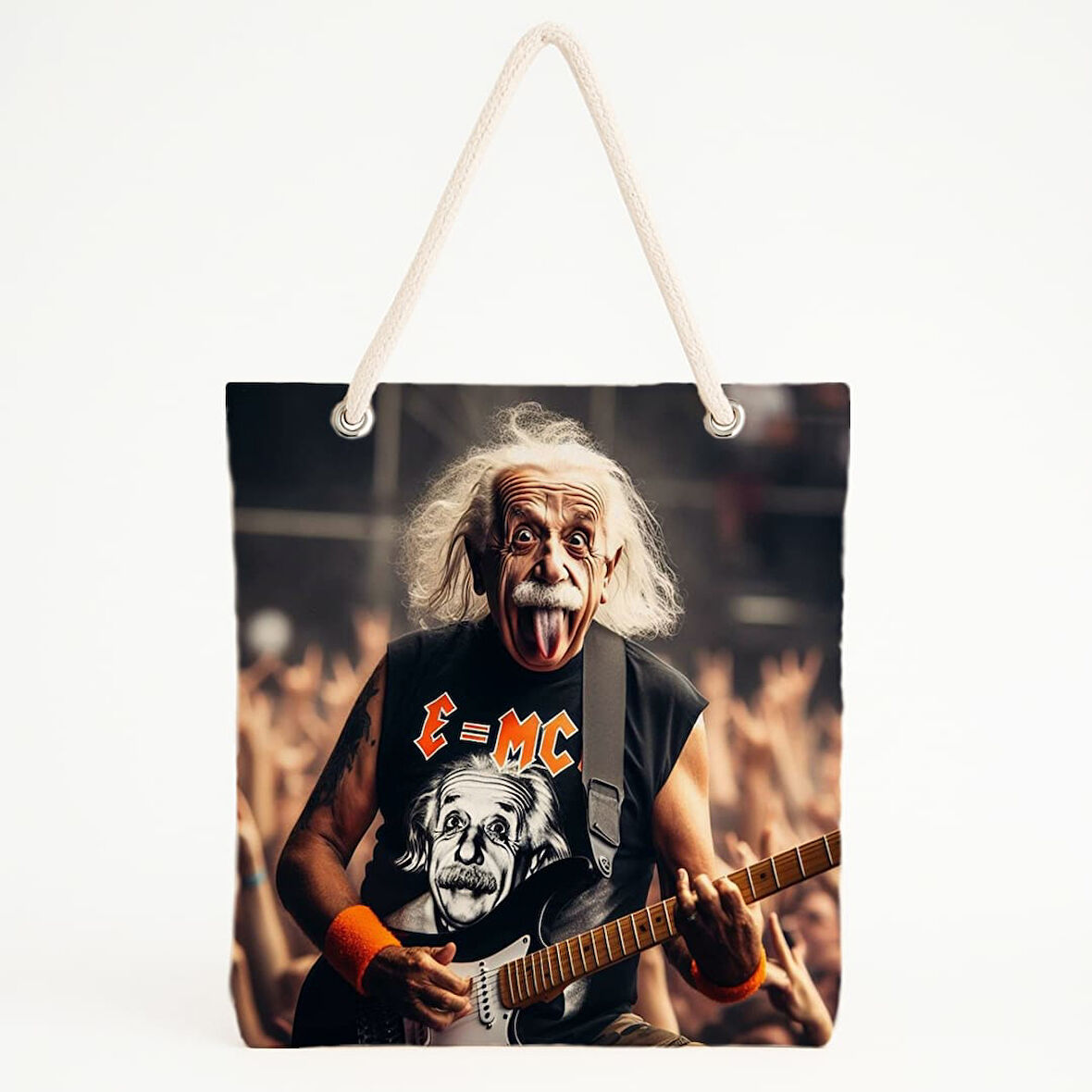 Rockçı Einstein Baskılı Mizahi Bilim Konser Plaj Çantası