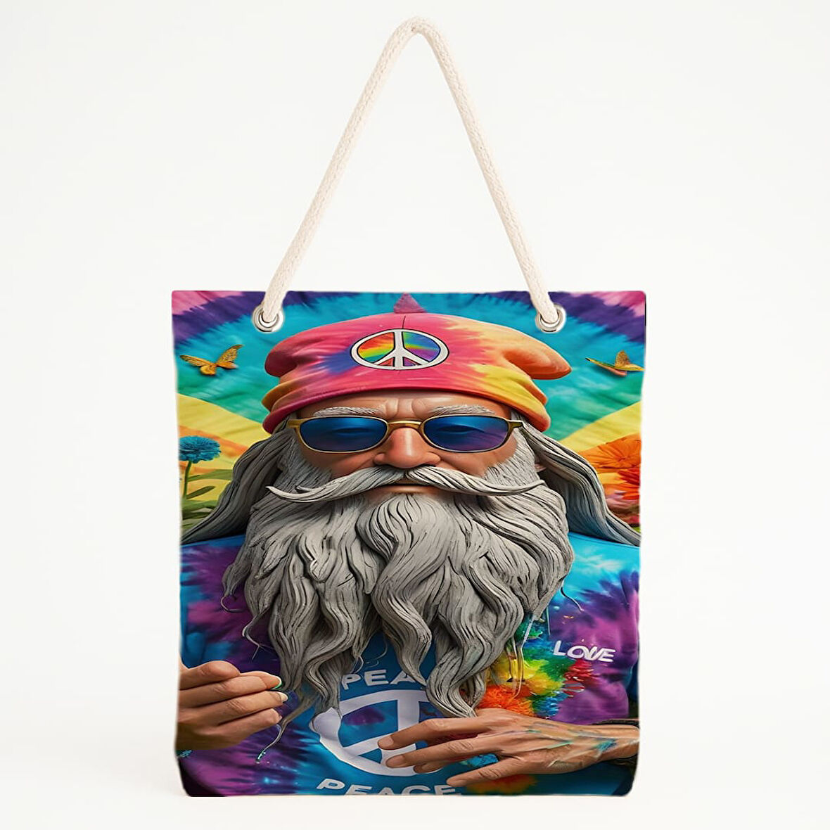 Barışçı Dede Baskılı Psikedelik Renkli Plaj Çantası