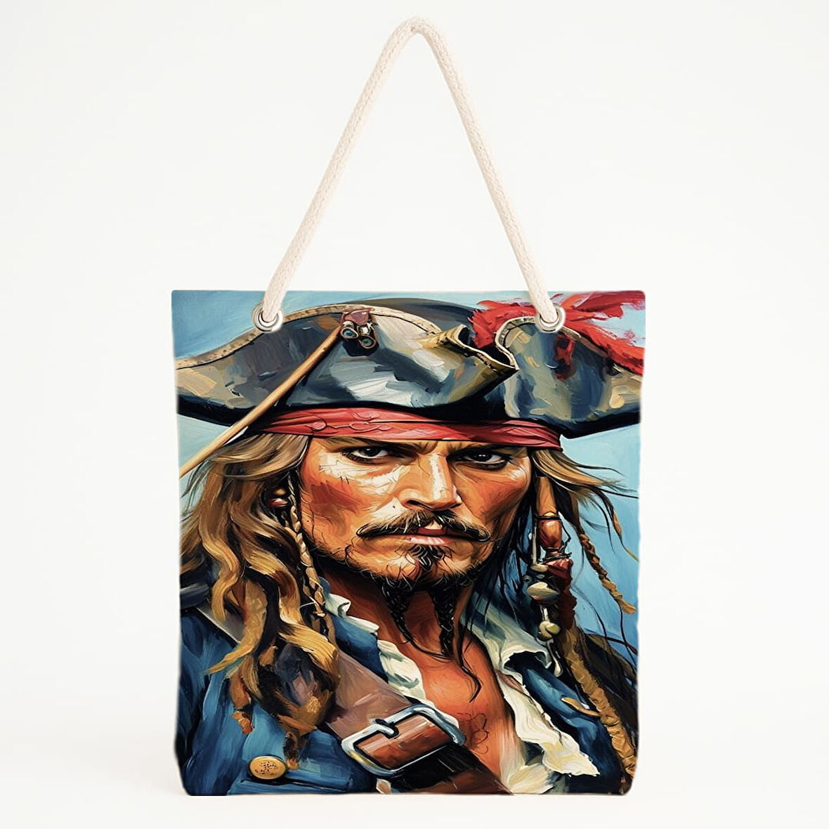 Korsan Portresi Baskılı Deniz Temalı Asi Plaj Çantası