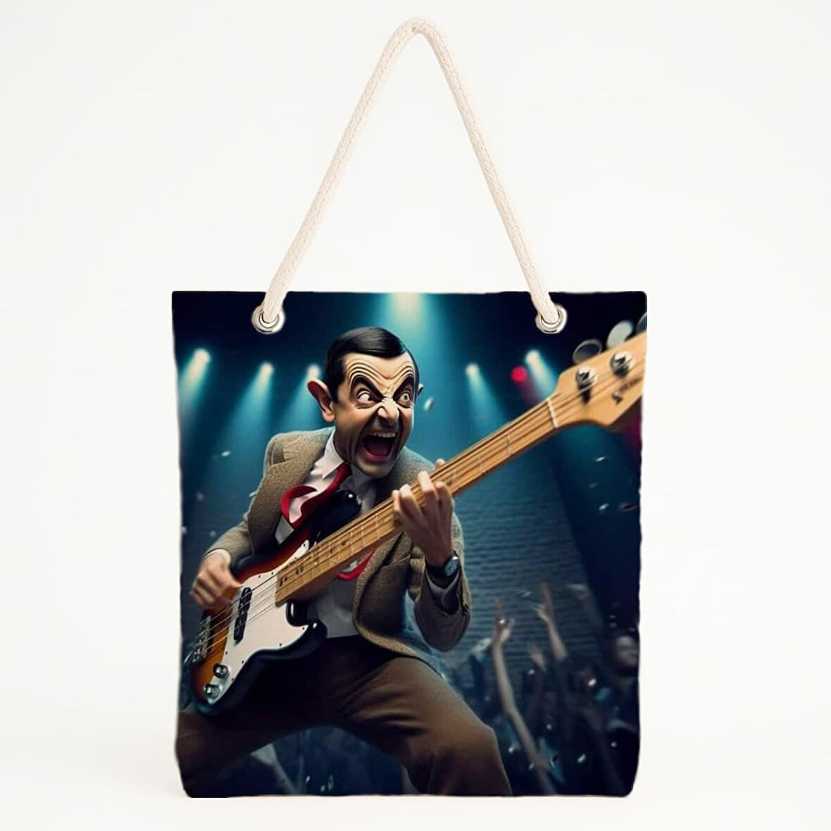 Mr. Bean Gitar Baskılı Mizahi Sahne Temalı Plaj Çantası