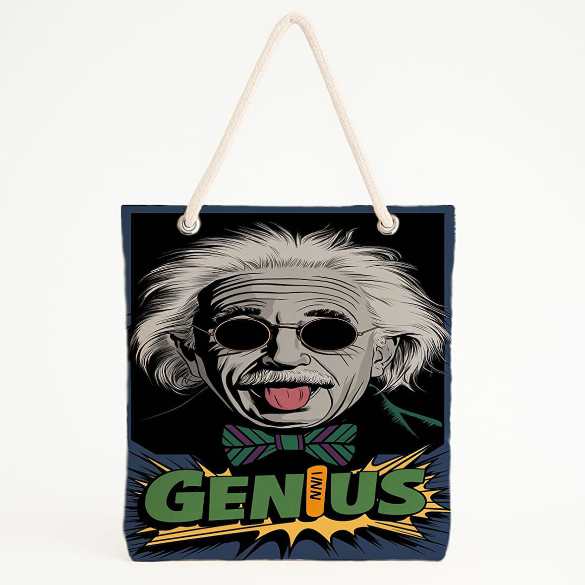 Einstein Pop-Art Baskılı Mizahi Zeka Temalı Plaj Çantası